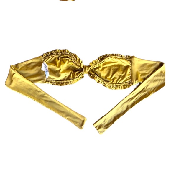 NWOT- Gold Ruched  Bikini Bandeau. SZ SM - Picture 1 of 7